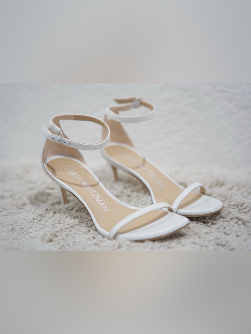 Stuart Weitzman White Minimalist Ankle-Strap Heels